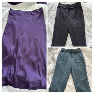 3 Ann Taylor Items (2 Size 8P 8 Petite Belted Pants PLUS Purple Skirt Size 8